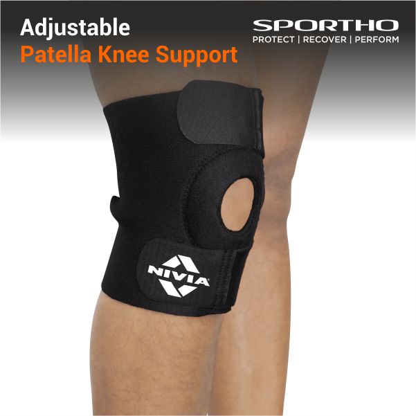 NIVIA  Basic Patella Knee Support With Adjustable Vecro, Knee Braces & Sleeves, For Pain Relief & Recovery  Available in  S | M | L  | XL & Black Color , Used for Rehabilitation & Recovery