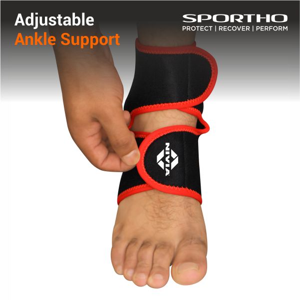 NIVIA Ankle Support With Adjustable Velcro, Ankle Sleeves, Braces or Wraps , For Injury Prevention  Available in  S | M | L  | XL & Black / Red Color , Used for Rehabilitation & Recovery